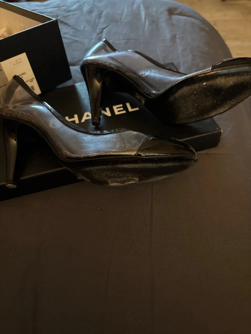 Chanel Black Patent and Clear Heels